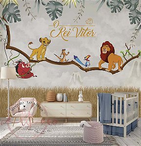 Papel de Parede Infantil  Rei Leão Personalizado com Nome- Decoração Quarto Infantil Auto Colante