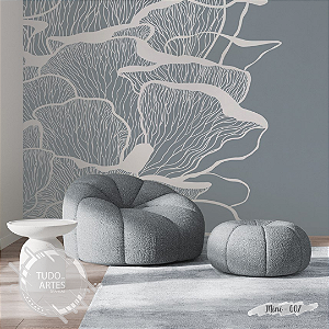 Papel de Parede Adesivo Abstrato Floral Moderno – Fundo Azul Acinzentado com Linhas Orgânicas Brancas