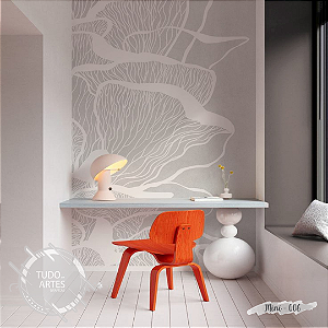 Papel de Parede Adesivo Floral Contemporâneo – Estilo Orgânico em Tons de Cinza Claro para Decoração Moderna