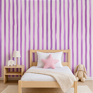 Papel de Parede Adesivo Infantil Listrado Rosa e Lilás – Modelo Delicado para Quarto de Menina