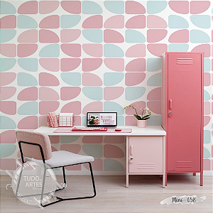 Papel de Parede Adesivo Geométrico Retrô Rosa e Azul – Estilo Moderno e Divertido para Quarto ou Escritório Feminino