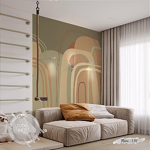 Papel de Parede Adesivo Arcos Abstratos Tons Terrosos – Estilo Retrô Moderno para Sala, Quarto ou Espaços Aconchegantes