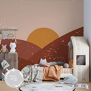 Papel de Parede Infantil Boho Pôr do Sol – Tons Terrosos para Quarto de Bebê ou Criança Aconchegante
