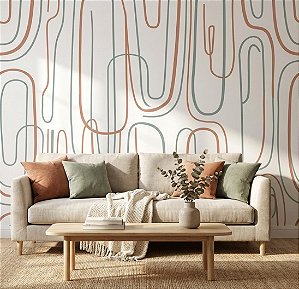 Papel de Parede Adesivo Abstrato para Sala cinza e terra