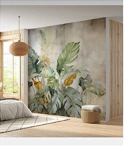 Papel de Parede l Adesivo Para Sala e Banheiro e Quarto Folhagem Marmorie Elegance cinza branco e verde