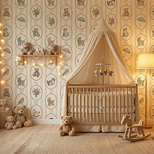 Papel de Parede Adesivo para Quarto Infantil e Bebê Ursinho Vintage