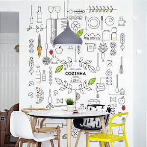 Papel de Parede Adesivo para Cozinha Frases Branco Auto Colante Elegance