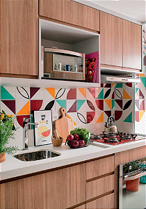 Papel de Parede Adesivo para Cozinha e Banheiro Geometrico 3d branco e vermelho Auto Colante