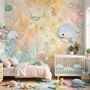 Papel de Parede Infantil fundo do mar Decoração Quarto Infantil juvenil Unissex Auto Colante