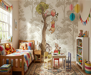 Papel de Parede 3d Infantil Ursinho Poh Floresta encantanda – Adesivo Decorativo para Quarto Casal infantil unissex
