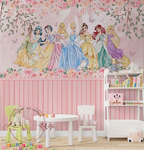 Papel de Parede Feminino Princesas com ripado adesivo Autocolante | Quarto de Menina com Tema Encantado