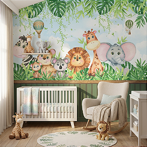 Papel de Parede para quarto Infantil Safari com ripado adesivo – Adesivo Decorativo para Quarto Casal infantil unissex