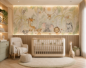 Papel de Parede Decorativo Safari Quarto Infantil Unissex com Ripado Auto colante