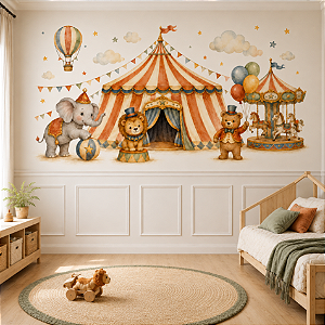 Papel de Parede Infantil Circo Encantado Bichinhos