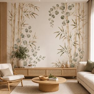 Papel de Parede Adesivo Folhagem Bambu Aquarela – Sala Quarto Lavabo