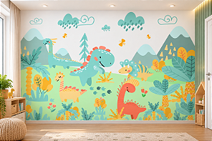 Papel de Parede Infantil Dinossauros Baby Aquarela Safari Jurássico Adesivo para Quarto de Bebê e Criança