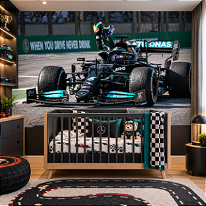 Papel de Parede Adesivo Fórmula 1 Mercedes AMG Petronas Carro de Corrida F1 Lewis Hamilton Quarto Gamer Juvenil Masculino
