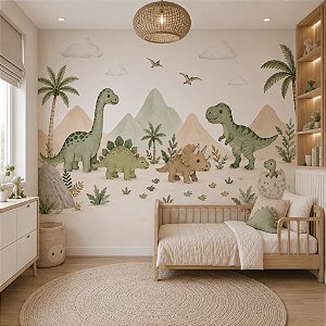Papel de Parede Dinossauro Baby Aquarela para Quarto Infantil | Rolos de 50 cm Personalizado Lavavél AutoColante
