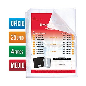 Envelope Plástico DAC Ofício com espessura Média e 4 Furos – 25 unid
