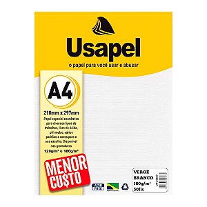 Papel Vergê A4 Branco 50 folhas 180g/m² - Usapel