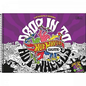 Caderno de Cartografia e Desenho Espiral Capa Dura Hot Wheels Skate 80 Folhas