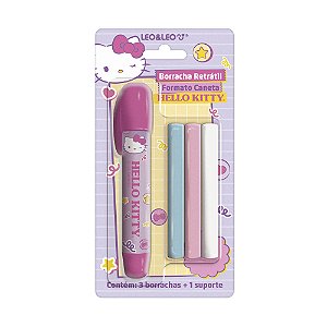 BORRACHA CANETA RETRÁTIL HELLO KITTY - BLISTER C/ 1 SUPORTE E 3 BORRACHAS LEO&LEO
