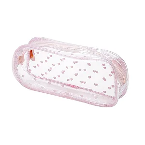 ESTOJO TRANSPARENTE - 1 ZIPER - CORAÇÃO ROSA - BRW