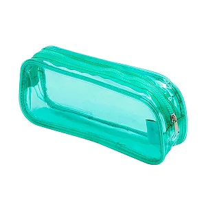 ESTOJO TRANSPARENTE - 1 ZIPER - VERDE ÁGUA - BRW