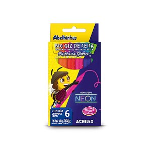 Giz de Cera Jumbo Glitter Neon 6 cores  Acrilex
