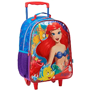 Mochilete com Rodas Escolar 40cm Princesa Disney Ariel Metálica