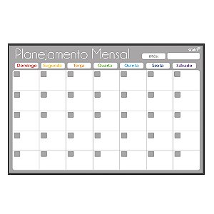 Quadro Planner Mensal Gray 90cm x 60cm, MDF revestido Preto Fit