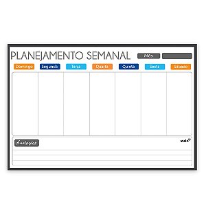Quadro Planner Semanal Light MDF 90cm x 60cm revestido Preto FIT