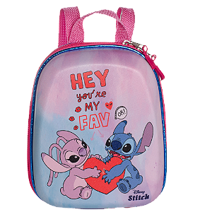 Mochila Infantil Stitch e Angel Maxtoy Diplomata com Alça de Costas