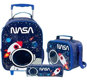 Kit Mochila Rodinha, Lancheira e Estojo Escolar Astronauta Nasa - Dermiwil