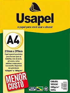 Papel A4 Color Usapel Verde 180g Pacote com 50 Folhas