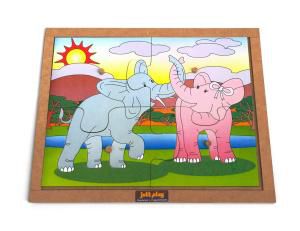 Quebra-Cabeça com pinos (4 peças) modelo Elefantes - Jott Play