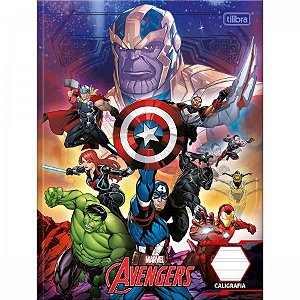 CADERNO DE CALIGRAFIA BROCHURA CAPA DURA AVENGERS 40 FOLHAS