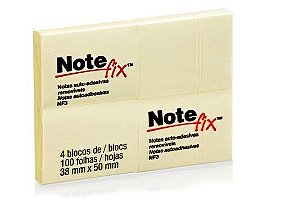 Bloco Adesivo Notefix™ Amarelo - 38mm x 50mm - 4 Blocos 100 folhas