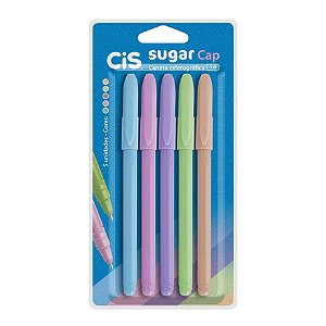 Caneta Esferográfica Sugar Cap 1.0 com 5 Cores Pastel CIS