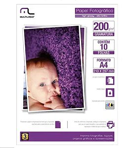 Papel Fotográfico Multilaser A4 200G /M2 C/ 10 Folhas - Branco - PE011