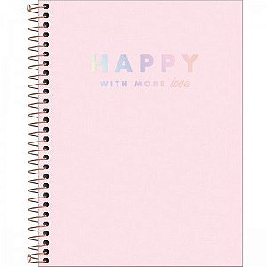 CADERNO ESPIRAL CAPA PLÁSTICA COLEGIAL 1 MATÉRIA HAPPY ROSA 80 FOLHAS