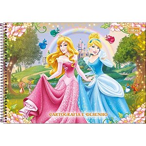 CADERNO DE CARTOGRAFIA E DESENHO ESPIRAL CAPA DURA PRINCESAS 80 FOLHAS
