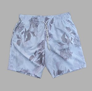 Short Praia Floral Cinza Claro