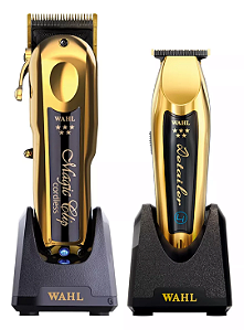 Combo Máquina De Corte Wahl Magic Cordless Gold + Máquina de Acabamento Detailer Li Cordless Gold