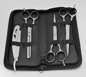 Kit 3 Tesouras Profissionais 6.5 Fio Laser Desbaste Fio Navalha (Prata)