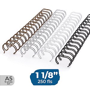 Wire-o Para Encadernação 1 1/8" 250 fls A5 2x1 Diversas Cores Cortado 15 Anéis