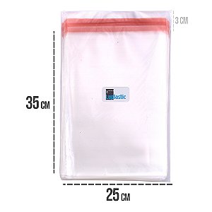 Saco Adesivado 25x35 cm Plástico BOPP Transparente Com Aba 3cm Abre e Fecha