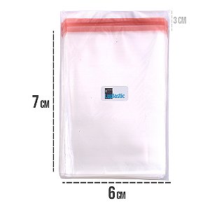 Saco Adesivado 6x7 cm Plástico BOPP Transparente Com Aba 3cm Abre e Fecha