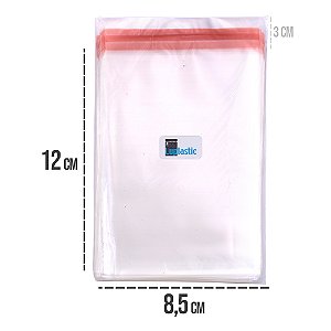 Saco Adesivado 8,5x12 cm Plástico BOPP Transparente Com Aba 3cm Abre e Fecha