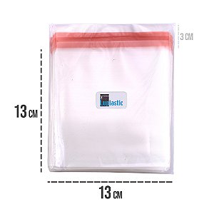 Saco Adesivado 13x13 cm Plástico BOPP Transparente Com Aba 3cm Abre e Fecha